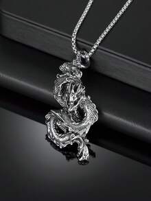 1件 时尚男士蛇形吊坠项链 - 復古銀色 - 查看 8