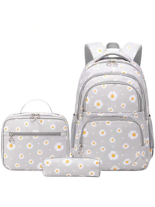 1 Set Daisy & Floral School Backpack Combo, Large Capacity Multi-Pocket Design, Back To School Gift