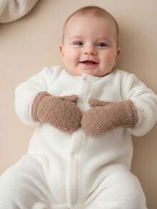 3 双幼儿男童半羊毛可爱简约手套，半羊毛卡其色，毛绒，厚保暖婴儿手套，防刮手套套 - 3pairs - 查看 10