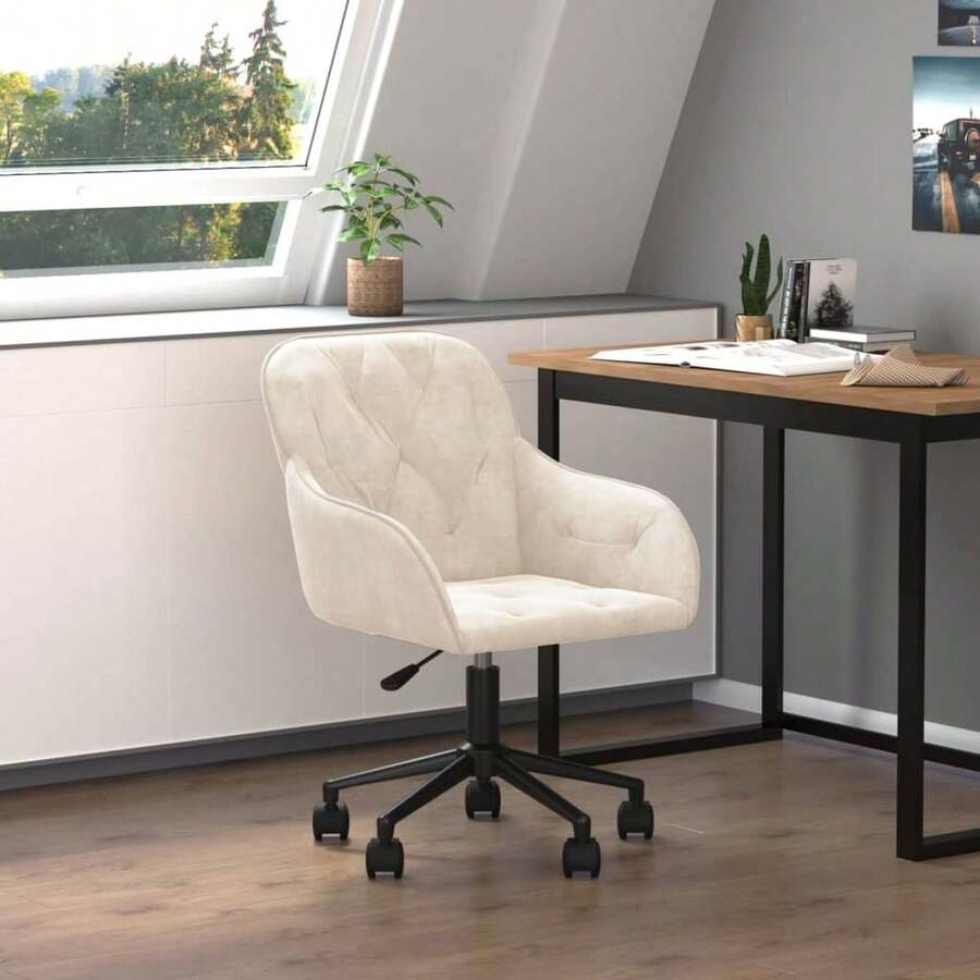 vidaXL Bürostuhl Drehbar Creme Samt - Bianco - Visualizzare 1