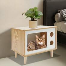 SENDERPICK Cuccia per gatti in legno massello di alta qualità, cuccia per gatti, a forma di TV con finestra, cuccia per gatti, rifugio per gatti per uso esterno, cuccia per gatti da interno, resistente alle intemperie per giardino/balcone, uso interno ed esterno, cuccia 50 * 29 * 40 cm, in legno - Colore legno naturale - 50*29*40cm - Visualizzare 2