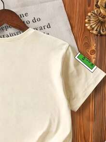 Áo thun ngắn tay cổ tròn in khẩu hiệu dành cho bé trai, kiểu dáng thường ngày, đa năng. - Màu be - Xem 6