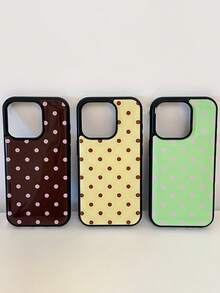Ốp lưng điện thoại mềm mại, bóng bẩy, họa tiết chấm bi dễ thương, thời trang, tương thích với iPhone 17 Air, 16, 15, 14, 13, 12, 11 Pro Max, 16, 15, 14 Plus, thiết kế tối giản, chống sốc. - Đế màu vàng có chấm nâu - Xem 2