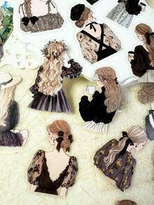 30 pièces/paquet Autocollants silhouette de fille vintage, autocollants décoratifs pour scrapbooking, journal, album photo, fournitures scolaires DIY - Multicolore - Voir 10
