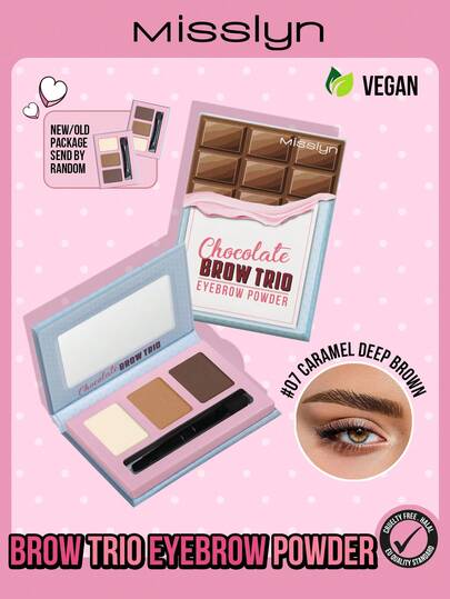 Misslyn -1pc Chocolate Brown 3-Color Eyebrow Powder Set, 2 Eyebrow Powders + 1 Highlighter With Mirror, Eyebrow Filling, Long-Lasting Color, Eyebrow Pencil, Y2K Style, Birthday Applicable,Halloween Makeup