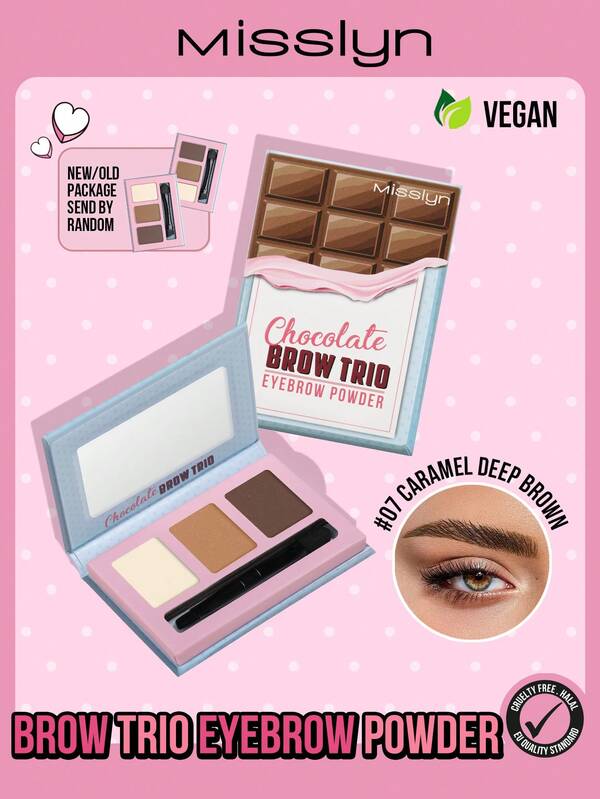  MISSLYN Chocolate Eyebrow Powder Trio Set, Includes 2 Eyebrow Powders, 1 Highlighter, Mirror And Eyebrow Brush, Professional Eye Makeup Eyebrow Filler Product, Long-Lasting Color, Contour Eyebrow Pencil, Enhance And Define Brow Shape, Compact And Portable, Convenient To Carry, Cosmetic Brand