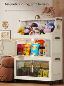 1个可折叠塑料双门储物柜，便携式衣柜，家居收纳整理柜，适用于客厅、厨房、浴室、卧室、玩具收纳、零食柜，圣诞节和万圣节礼物 - 透明 - 查看 6