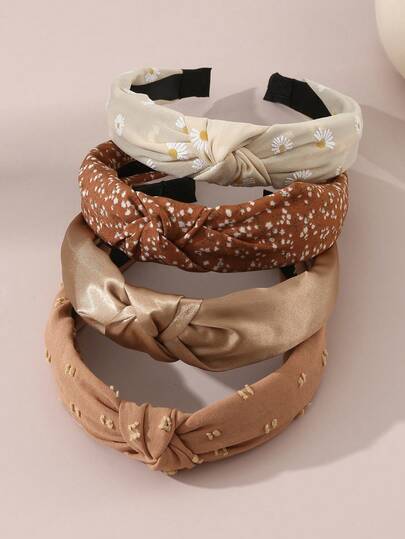 4pcs/Set Girls' Fabric Knotted Floral Headbands Set, Suitable For Daily Decoration