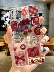 1个红色拼贴图案透明TPU全包防震防指纹手机壳，兼容三星Galaxy/ 17/17 Pro/17 Pro Max、16/16 Pro/16 Plus、15/15 Pro Max/15 Pro、11/12/13/14 Pro Max、11 Pro/11 Pro Max、12 Pro/12 Pro Max、13 Pro/13 Pro Max、14 Pro/14 Pro Max，软壳材质，时尚创意 - 彩色 - 查看 3