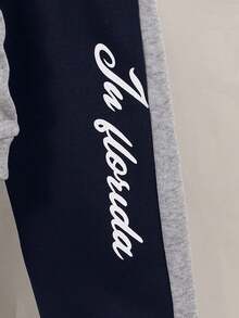 Tween Boy Casual Daily Commute Sporty Contrast Color Letter Print Thermal Lined Hoodie Jacket And Sweatpants Set, Autumn/Winter - Royal Blue - View 9