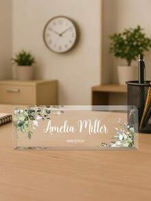 Personalized Acrylic Desk Nameplate With Succulent Floral Design,Contemporary Style Office Decor, Ideal For Bedroom, Custom Name Psychologist Office Sign For Desk, Non-Electric, Perfect For Christmas And Halloween Gifts - Multicolor - View 23
