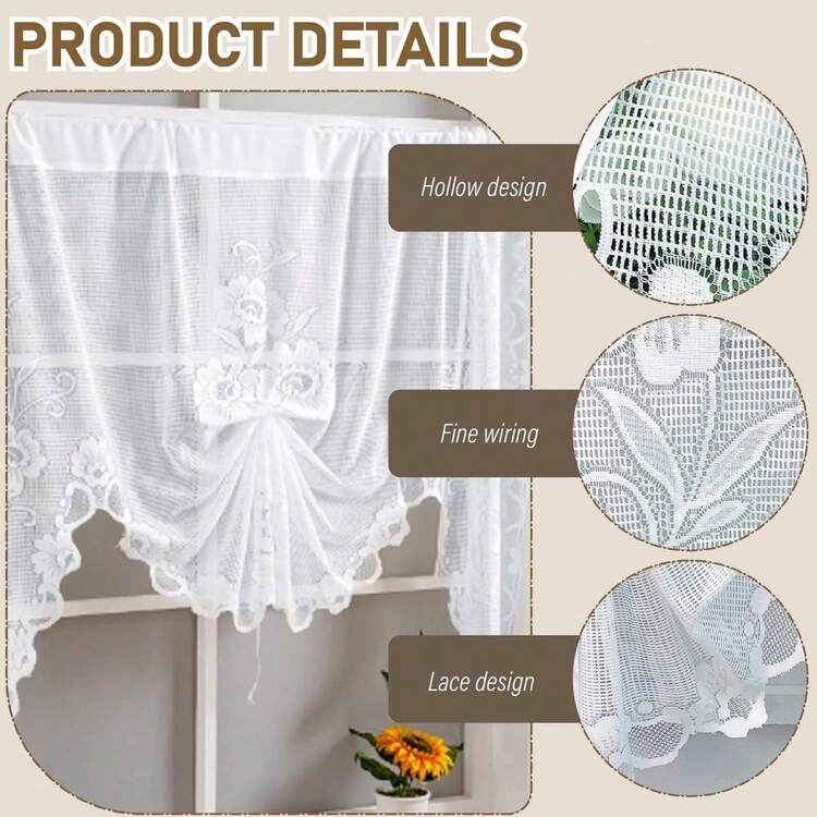 Beige Floral Lace Curtain Swag - Semi-Sheer Rod Pocket Valance For Kitchen, Bathroom, Living Room & Bedroom Half Window, Vintage Farmhouse Decor, 59x39 & 70x39 Inch Options, 1 Panel - 米色(59x39Inch) - 查看 3