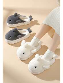 Novedad 2025: Bonitas pantuflas de ballena de algodón – Pantuflas de invierno para mujer para parejas – Pantuflas de hombre con motivo de dibujos animados - Gris - Ver 3