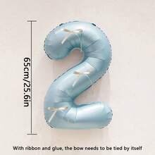 4pcs/Set 32-Inch Blue Digital Balloon Decorations, Featuring White Bows As Embellishments. Suitable For Birthday Party Decorations, Home Party Setup, And Various Festival Celebration Decorations - Blue - View 10