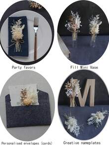 1/2/3/4/6/8/10/12 pièces Mini bouquet de fleurs séchées, convient pour la décoration de table à la maison, la décoration de gâteau de fête, la boutonnière des garçons d'honneur, la décoration de mariage de style bohème vintage, cadeau pour la douche de mariée - Blanc - Voir 7