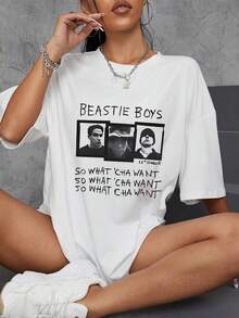So What'cha Want Graphic T-Shirt, Unique Print 220g 100% Cotton Short Sleeve Women's T-Shirt Summer Hot  For Daily Wear - White - View 1