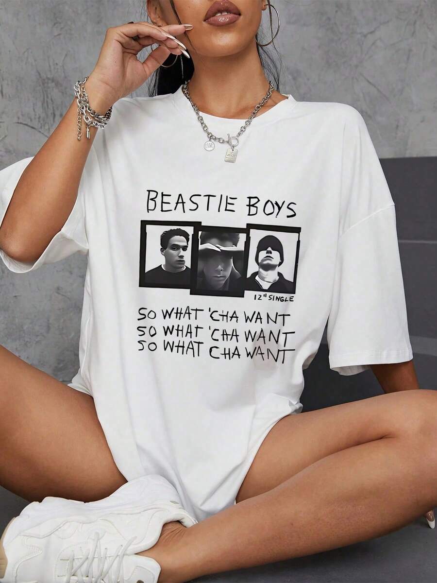 So What'cha Want Graphic T-Shirt, Unique Print 220g 100% Cotton Short Sleeve Women's T-Shirt Summer Hot  For Daily Wear - White - View 1