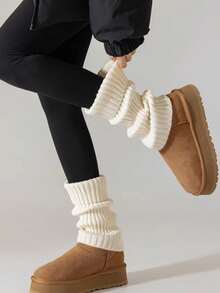 1 Pair Solid Color Leg Warmers, Fashion & Warm, Suitable For UGGs, Christmas Socks, Winter Socks For Women, Casual, Holiday, Christmas Party Outfit - Multicolor - View 7