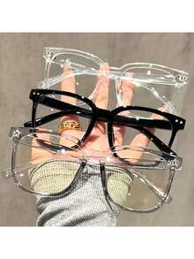 1 Pair Unisex Eyeglasses - Modern Campus Style, Transparent Black Frame, Fits Face Shape, Suitable For Men And Women