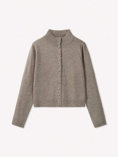 Cárdigan de punto de mujer para primavera/otoño, estilo minimalista casual, cuello redondo con detalle acanalado, de un solo botonadura, de tela gruesa ajustada y abierta, blusa elegante de dama, suéter de dama para Año Nuevo