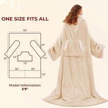 Wearable Heated Blanket - Heating Blanket With Sleeves & Foot Pocket, Heated Throw Adult, Birthday Gifts With Heat Settings & Fixed 4h Auto Shut-Off (50 * 70 Inch, Beige) - Beige - View 3
