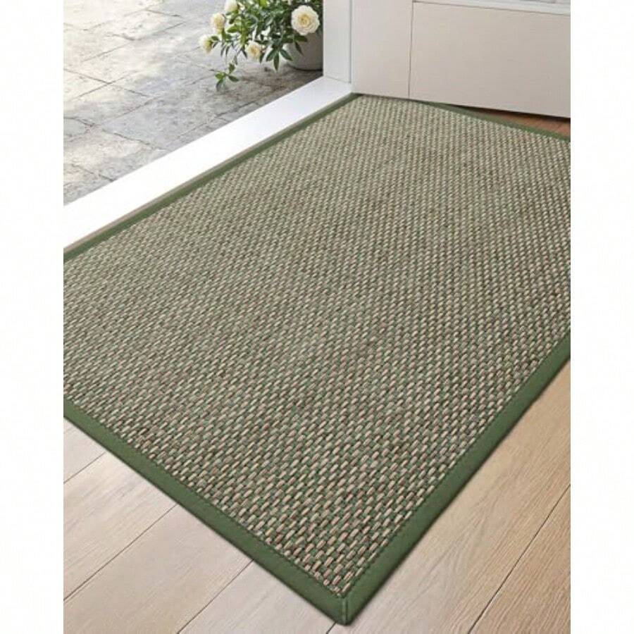 DEXI Felpudo de Entrada Frontal Interior 44 x 76 cm Antideslizante con Respaldo de Goma tapete de Bienvenida de Perfil bajo Que atrapa la Suciedad para Patio y Entrada Verde - verde - Ver 1