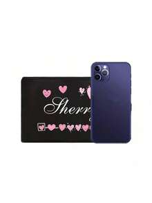 Bolsa de maquillaje lavable con patrón de corazón e impresión de nombre personalizada, bolsa de aseo portátil con diseño de corazón lindo, bolsa de maquillaje conveniente para mujeres, organizador de viaje con cremallera para cosméticos - Multicolor - Ver 3