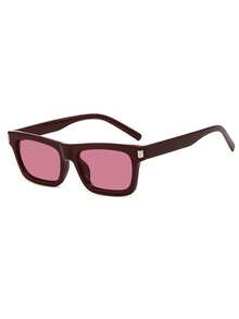 1 pieza Exquisito marco geométrico cuadrado de gafas de moda de color rojo vino para mujeres, adecuado para reuniones al aire libre, viajes y caminatas, exquisito y elegante, simple y versátil - Marco rojo vino con ribete rojo - Ver 5