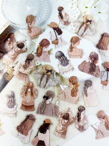 30 pièces/paquet Autocollants silhouette de fille vintage, autocollants décoratifs pour scrapbooking, journal, album photo, fournitures scolaires DIY - Multicolore - Voir 13