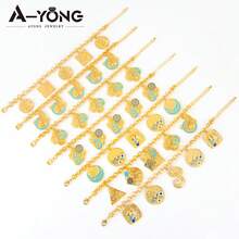 时尚迪拜嘻哈珠宝手镯 21k镀金中东伊斯兰幸运手镯 土耳其女士复古派对珠宝 - Pendant Bracelet - 查看 3