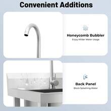 Freestanding Stainless Steel Sink With Adjustable Height, Large Capacity, 4.33" Drain, 360° Rotatable Faucet, Ideal For Kitchen, Laundry, And Commercial Use - Silver - View 4