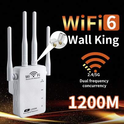 Wzmacniacz sygnału Wi-Fi, wzmacniacz i repeater, wzmacniacz sygnału sieci bezprzewodowej, prędkość 2,4 Gb/s, dwa porty Ethernet, nie wymaga baterii, zasilanie z zasilacza, nadaje się do użytku w biurze i dużym mieszkaniu, zasięg mostkowy w domu do ponad 3000 stóp kwadratowych i 60 urządzeń, obsługuje WPA3, wtyczka europejska