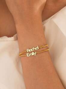Pulsera personalizada con nombre, pulsera personalizada con doble nombre, pulseras para mujer, joyería de acero inoxidable, pulsera única de doble capa con nombre, pulsera simple para mujer, pulsera personalizada para parejas, regalo de cumpleaños para ella, recuerdo de fiesta, regalo de festival - Multicolor - Ver 7