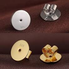 Earring Backs - Locking Safety Lifter Secure Hypoallergenic Silver Magic Earring Backs Replacement For Stud - B:扁平耳環底托 - 金色和銀色 - 查看 3