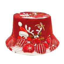休闲卡通圣诞老人和驯鹿图案渔夫帽，Ho Ho印花，男女皆宜的圣诞派对渔夫帽 - A - 查看 2