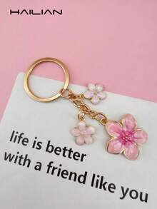 HAILIAN 1pc Cherry Blossom Design Keychain Made Of Alloy Material Lightweight And Elegant Suitable For Bag Car Birthday Holiday Gifts - Hot Pink - View 8