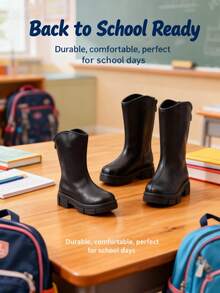 1 Paar Mädchen Mode Overknee Stiefel, Kinder Leder Absatz Plateau Stiefel mit Reißverschluss hinten, geeignet für Schule, Party, Urlaub, Lässig Tragen - Schwarz - Übersicht 7