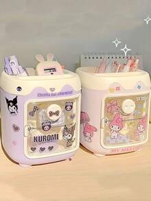 1个三丽鸥办公桌收纳盒，带贴纸 - 大容量塑料文具盒，可爱办公用品收纳盒，带抽屉，粉丝必备，精美桌面配件，适合万圣节、感恩节、复活节、圣诞节、情人节等节日 - 彩色 - 查看 2