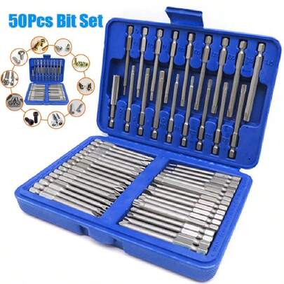 [Magnetic Extended] 50pcs Extra Long Magnetic Screwdriver Bit Set, 75mm Safety Bits Compatible With 1/4" Screwdriver, Torx, Star, Hex And Spline Heads