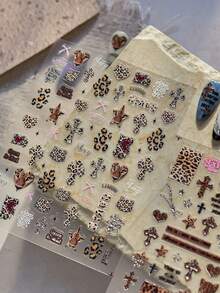 1 pezzo Adesivi per unghie in metallo 5D, Adesivi per unghie retrò, Adesivi per unghie con stampa leopardata, Adesivi per arte di unghie autoadesivi, Accessori per decorazione unghie fai-da-te