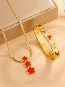 VceTd 1 Set Elegant Floral Design Stainless Steel Women Jewelry Set, Suitable For Daily Commute, Holiday Parties, Or As A Gift For Loved Ones