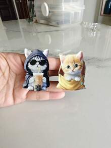 1/2个可爱猫咪亚克力2D平面汽车空调出风口夹香氛扩散器，个性化猫咪汽车内饰装饰空气清新剂套装 - 彩色 - 查看 7