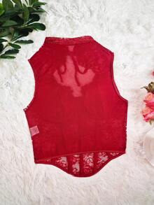 EZNV 1 chiếc áo corset xương cá phối ren, áo nịt eo - Màu Đỏ Sâu - Xem 12