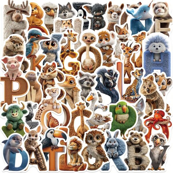 50PCS Cartoon Alphabet Animal Doodle Stickers Cute Decals DIY Decoration Skateboard Phone Case Laptop Bike Fridge Waterproof Graffiti Stickers