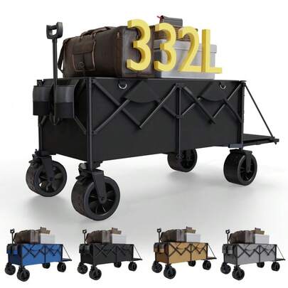 Handkar van 260L Opvouwbaar met remmen Handkar Offroad Brede banden Handkar Opvouwbare handkar Strandwagen Uitrustingswagen Transportwagen