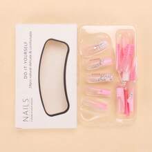 Long Coffin Press On Nails Pink French False Nails With Rhinestone Fake Nails Full Diamond Design Press Ons Gift For Women 24pcs{Inchcolor_nameinch:Inchfrenchfulldiamondinch} - Frenchfulldiamond - View 6