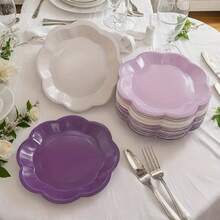 10 piezas/20 piezas/40 piezas/50 piezas, Plato de papel en forma de abanico con degradado de color púrpura lavanda, plato decorativo desechable/plato de postre de 7 pulgadas, adecuado para el Día de San Valentín, bodas, despedidas de soltera, suministros para fiestas de Navidad (Púrpura) - Morado - Ver 5