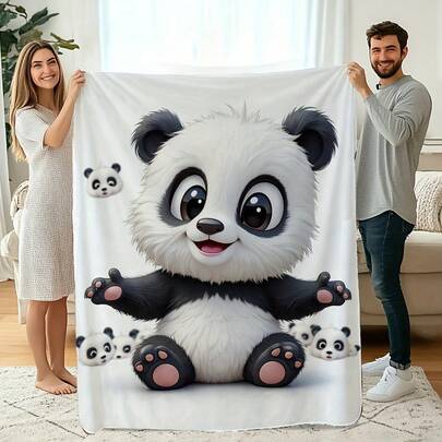 1pc Extra Large Panda Throw Blanket - Ultra-Soft Flannel Bedspread With Cute Panda & Bamboo Print, Twin Size All-Season Cozy Bedding For Girls, Boys, Panda Lovers - Plush Bedspread With Black & White Panda Design, Paw Pads & Ears, Ideal For Home Dec