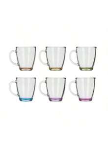 GLASSEA - Set 6 Tazas de Vidrio para Desayuno | Colores Modernos y Elegantes | 310 ml y 470 ml | Perfectas para Café, Té y Bebidas Calientes en Hogar u Oficina - transparente - Ver 2