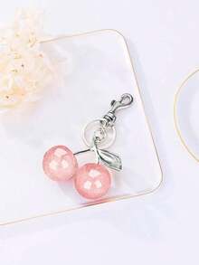 1pc Cherry Shaped Keychain Bag Charm - Car Cherry Accessory Keyring, Women's/Valentine's Day (Size: 4.3in/10.92cm X 2.6in/6.6cm, Cherry Size: 1.18in/3cm) S2JT - Silver+Pink - 查看 5